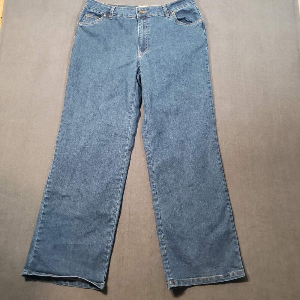 Woman Within Wide Leg Jeans Womens 12W Blue Medium Wash High Rise Stretch Denim